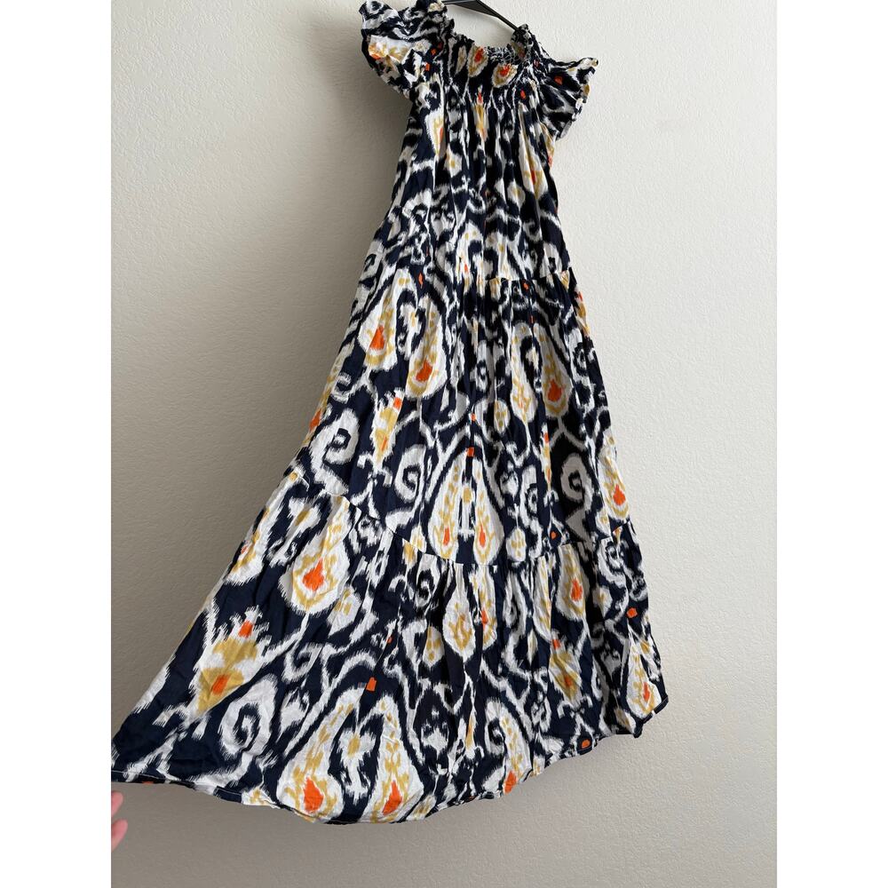 ONE SIZE MER ST BARTH  Women's Genevieve Off-The-Shoulder Maxi Dress Navy Ikat